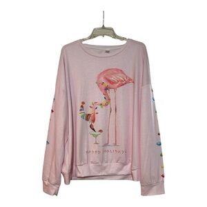 NWOT Pink Flamingo Lightweight Holiday Sweatshirt